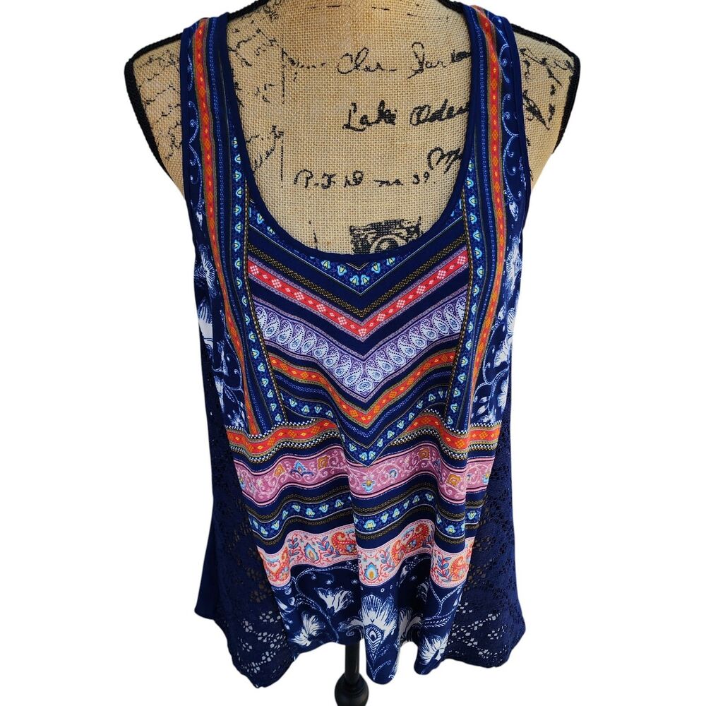 Heartsoul Blue Boho Paisley Lace Tank Top Sleeveless Women’s Medium